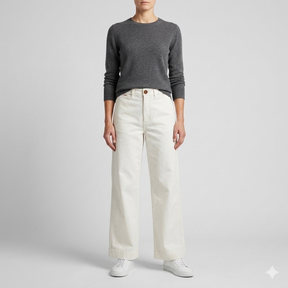 Marine Layer Bridget Pant Ivory Wide Leg High Rise Stretch Twill Size 4